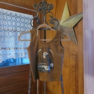 Brown Kids Tank Top with Car Print